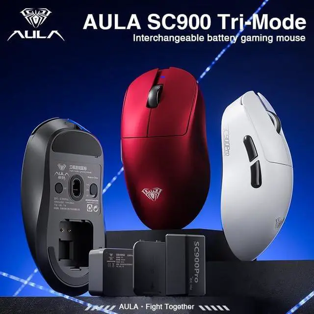 Alt view image 3 of 7 - AULA SC900 Max Wireless Gaming Mouse, 30000 DPI, 750IPS, PAW3950 Sensor, 62g Lightweight Mouse, Tri-Mode 2.4Ghz/Type-C/BT5.0, Dual 8KHz Polling Rate with Rechargeable Mouse for PC/Mac/Linux(White)