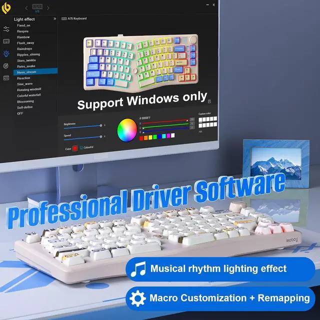 Alt view image 6 of 7 - A75 Alice Tri-Mode Bluetooth/2.4G/USB-C Ergonomic Cute Creamy Keyboard with RGB Backlit Functional Knob Joystick, 75% Layout Hot-Swap Gasket Custom Keyboard for Win Mac PC Gamer-Blue