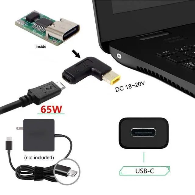 Alt view image 3 of 6 - USB C to DC Rectangle 11.0x4.5mm ThinkPad X1 PD 65W Emulator Trigger Converter Adapter