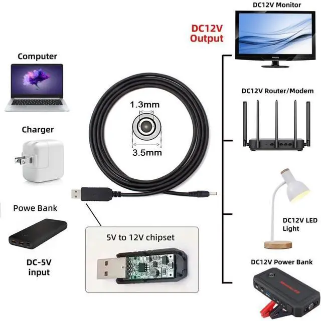Alt view image 5 of 7 - USB Boost Converter,USB DC 5V to DC 12V 3.5x1.3mm Voltage Boost Power Regulator Connector Cable 100cm