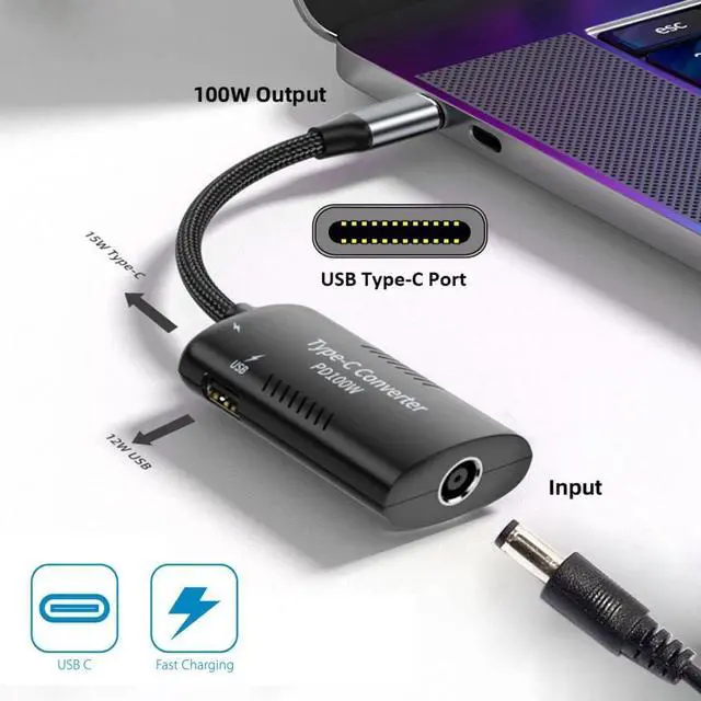 Alt view image 7 of 7 - USB C Power Converter,DC Power 5.5x2.5mm Input to USB C 100W with 15W Type C and 12W Type A Output PD Emulator Trigger Charge Cable Adapter