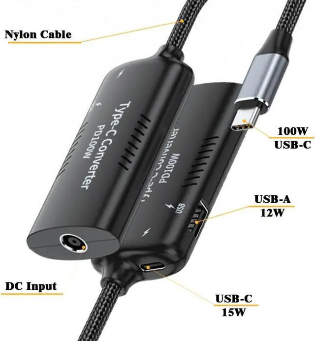 Alt view image 4 of 7 - USB C Power Converter,DC Power 5.5x2.5mm Input to USB C 100W with 15W Type C and 12W Type A Output PD Emulator Trigger Charge Cable Adapter