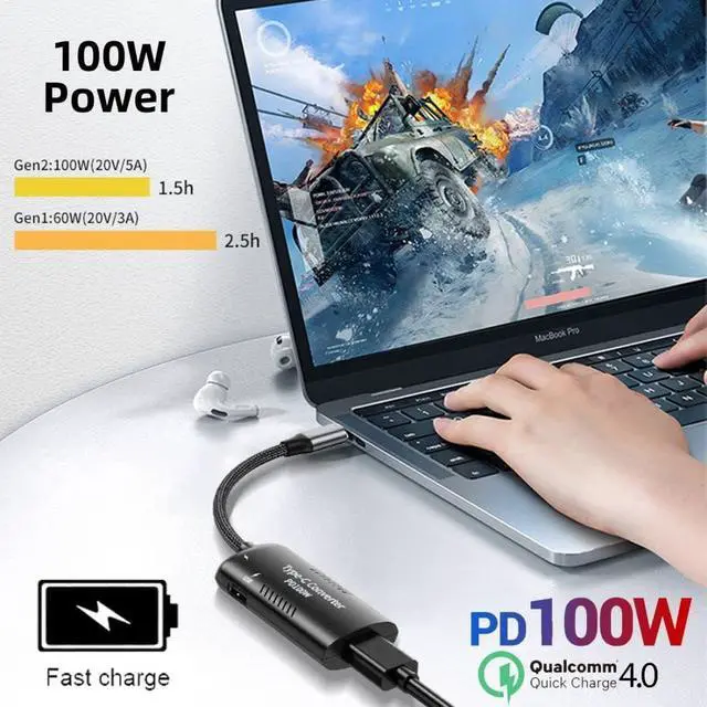 Alt view image 3 of 7 - USB C Power Converter,DC Power 5.5x2.5mm Input to USB C 100W with 15W Type C and 12W Type A Output PD Emulator Trigger Charge Cable Adapter