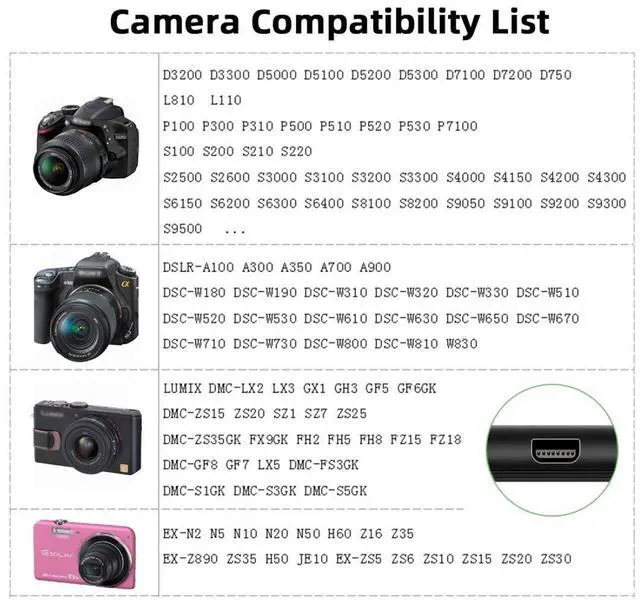 Alt view image 4 of 7 - Nikon UC-E6 USB Cabl, USB C to Mini 8Pin Charging Data Transfer Cable for COOLPIX D5200 D3200 D7200 S2500 S2600 4.92FT/1.5M