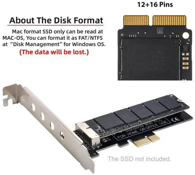 Alt view image 2 of 7 - 12+16Pin MAC SSD to PCI-E 1X PCI Express Convert Adapter Card for 2013-2017 A1493 A1502 A1465 A1466 Mac Pro Air SSD
