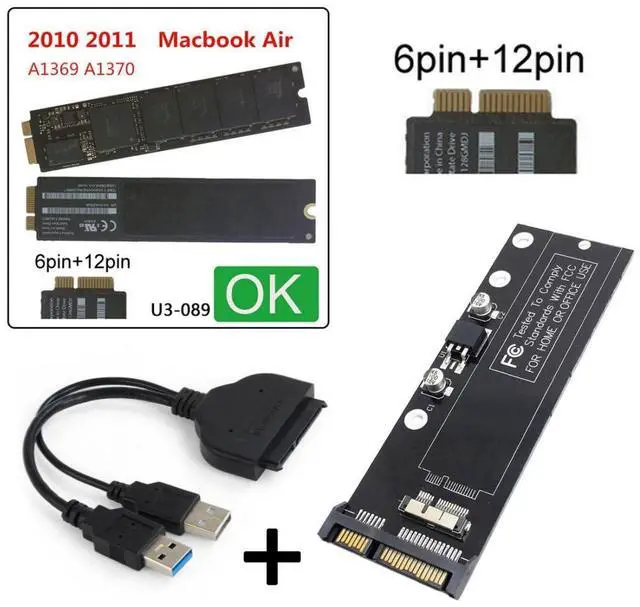 Alt view image 7 of 7 - 12+6Pin MAC SSD to SATA Hard Disk Drive Adapter with USB Data Cable for 2010 2011 MAC Air A1369 A1370 SSD