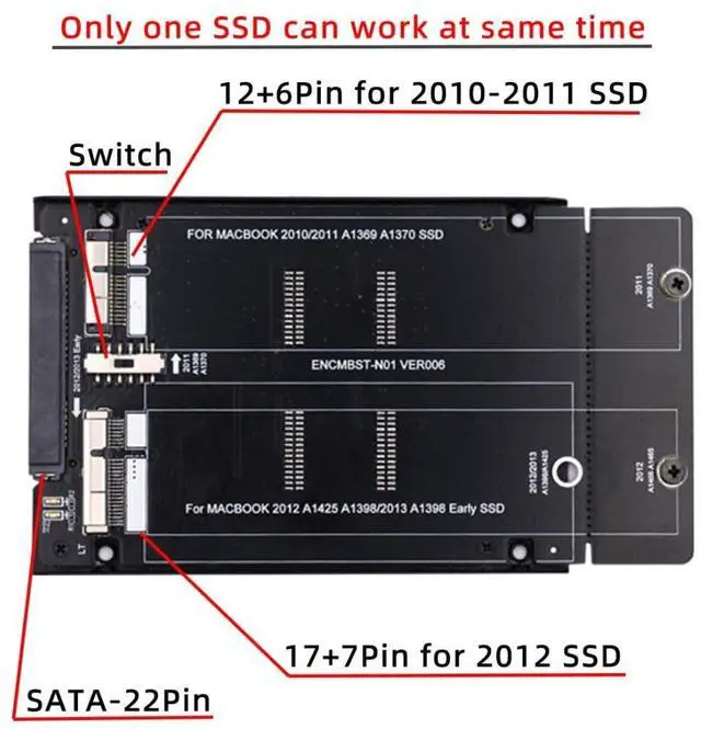 Alt view image 2 of 7 - 12+6Pin & 17+7Pin MAC SSD to 2.5" SATA 2 in 1 Combo Case Enclosure Adapter for 2010 2011 2012 Mac Air Pro Retina SSD