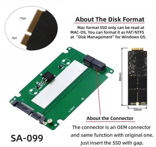 Alt view image 2 of 7 - 17+7Pin MAC SSD to 2.5" SATA Hard Disk Drive Case Enclosure Adapter for 2012 Retina Pro iMac SSD