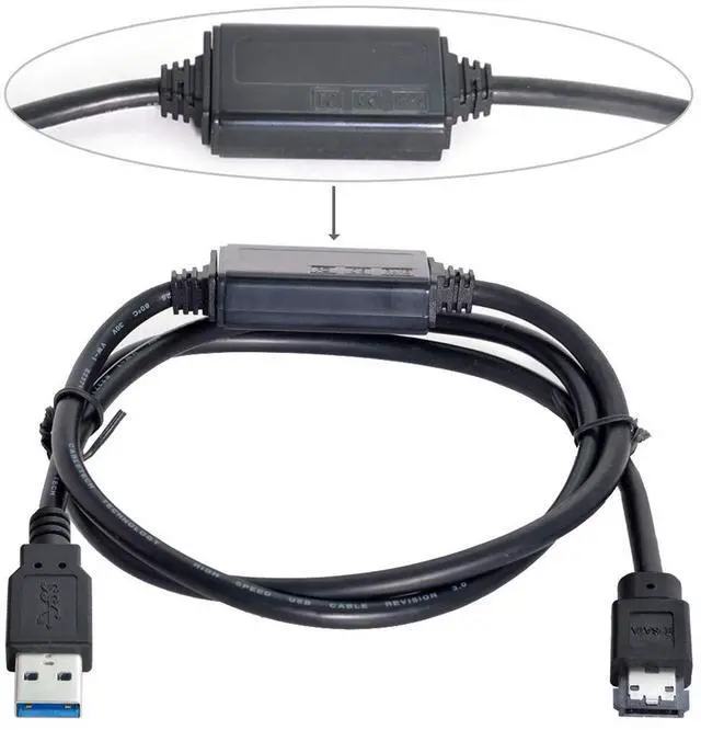 Alt view image 5 of 7 - USB 3.0 to eSATA Cable for HDD/SSD/ODD 3.28FT/1.0M (One Way Transmission The USB Port Must be Connected to The Host)