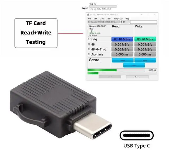Alt view image 5 of 6 - USB C Card Reader,USB 3.0 Type C to Micro SD SDXC TF Card Reader Adapter for Laptop Tablet Phone 5Gbps