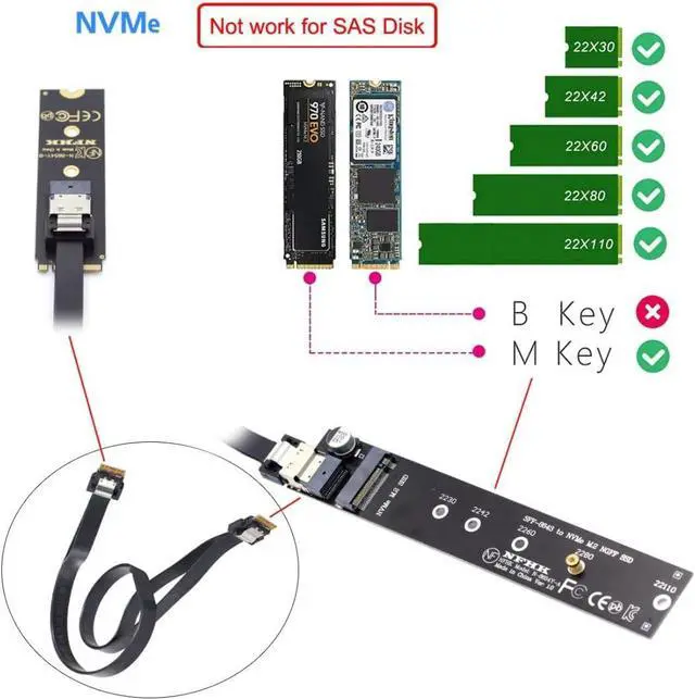 Alt view image 2 of 7 - M.2 NVME NGFF M-Key SSD Male to Female Extension Cable 40cm with SFF-8654 Connector Adapter for Mainboard SSD 2280/22110