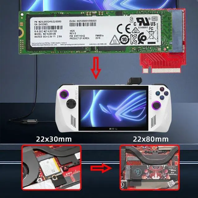 Alt view image 3 of 7 - M.2 22x30mm to 22x80mm NVME M-Key NGFF Extension SSD Upgrade Adapter Compatible with ROG Ally Gaming