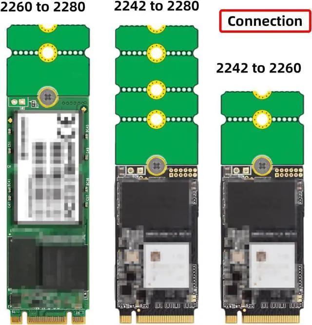 Alt view image 3 of 7 - 2 Pack M.2 2230 to 2242 to 2260 to 2280 Convertor Card NVME NGFF SSD Extended Adapter