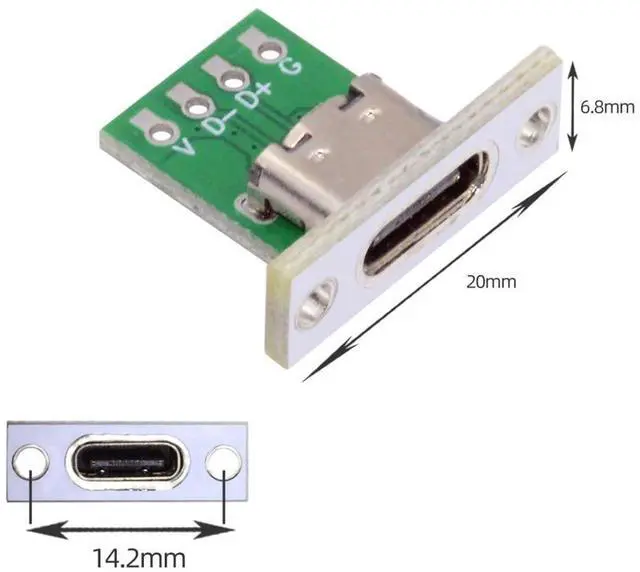 Alt view image 6 of 7 - 5 Pack USB C DIY Connector USB C 24Pin Female Socket Port Repair Replacement Solder Adapter with Panel Mount Screw Hole