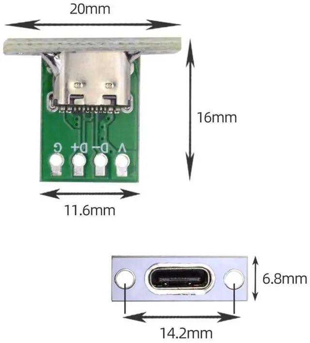 Alt view image 5 of 7 - 5 Pack USB C DIY Connector USB C 24Pin Female Socket Port Repair Replacement Solder Adapter with Panel Mount Screw Hole