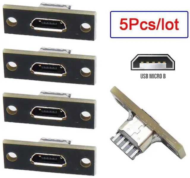 Alt view image 2 of 6 - 5 Pack USB 2.0 DIY Connector, Micro USB 5Pin Female Socket Port Repair Replacement Solder Adapter with Panel Mount Screw Hole