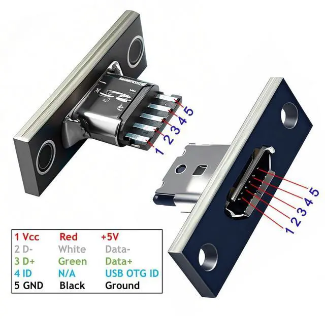 Alt view image 3 of 6 - 5 Pack USB 2.0 DIY Connector, Micro USB 5Pin Female Socket Port Repair Replacement Solder Adapter with Panel Mount Screw Hole