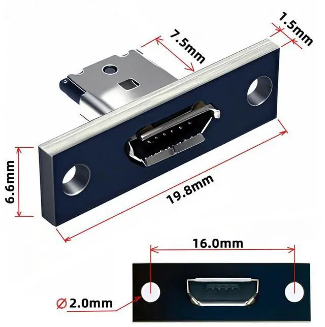 Alt view image 5 of 6 - 5 Pack USB 2.0 DIY Connector, Micro USB 5Pin Female Socket Port Repair Replacement Solder Adapter with Panel Mount Screw Hole