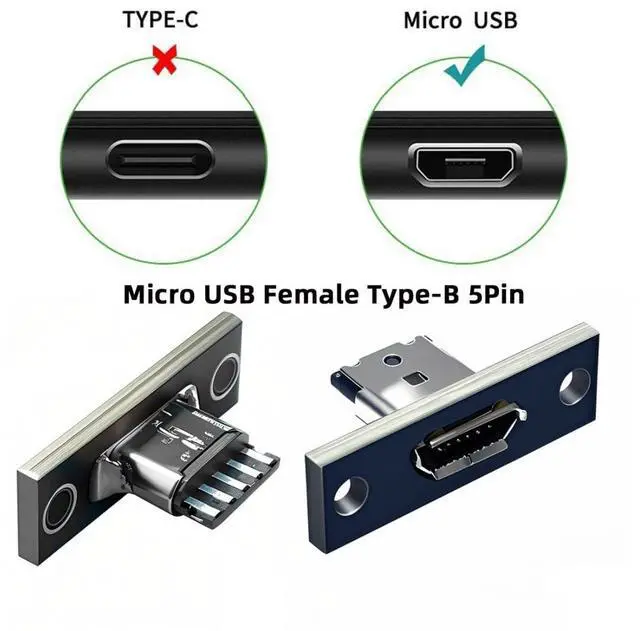 Alt view image 6 of 6 - 5 Pack USB 2.0 DIY Connector, Micro USB 5Pin Female Socket Port Repair Replacement Solder Adapter with Panel Mount Screw Hole