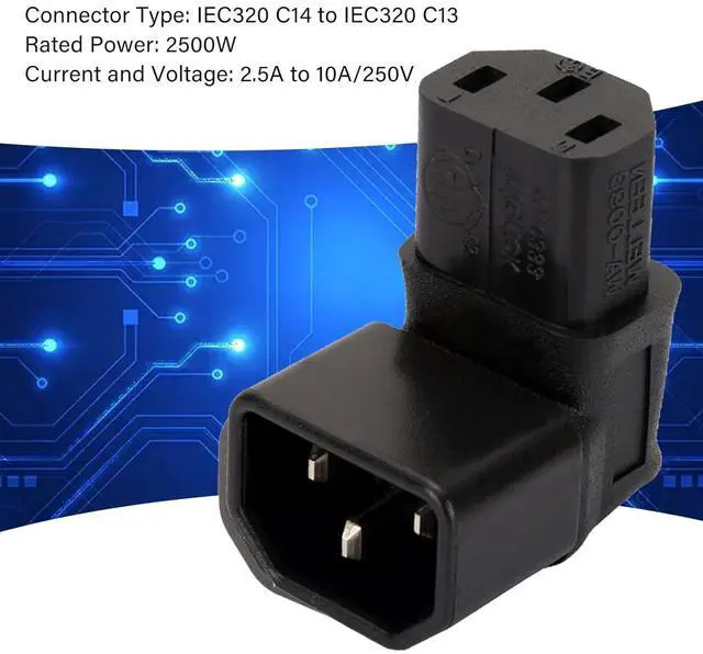 Alt view image 5 of 7 - 2 Pack IEC 320 C14 Male to C13 Female 90 Degree Angled Power Extension Connector Adapter 10A 250V for Monitor/Computer/PDU Chassis/Printer
