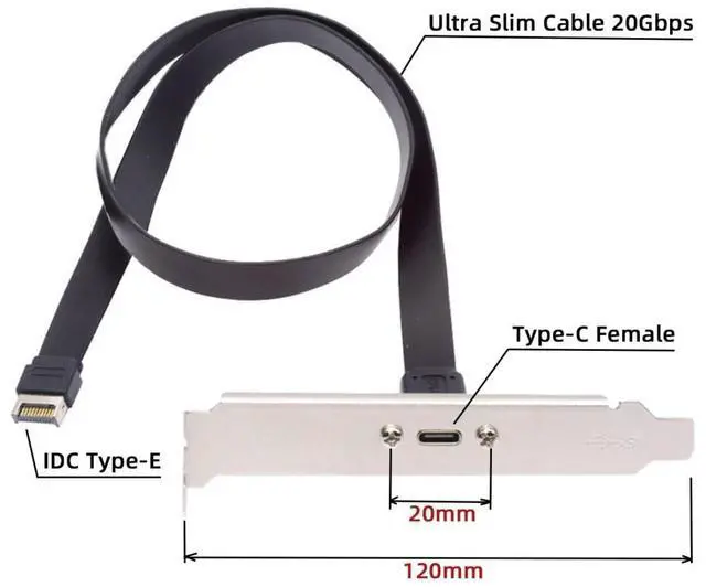 Alt view image 2 of 7 - USB 3.2 Gen 2x2 20Gbps USB C Front Panel Header to USB Type-E Motherboard Extension Cable Adapter with 12cm PCI-E Bracket