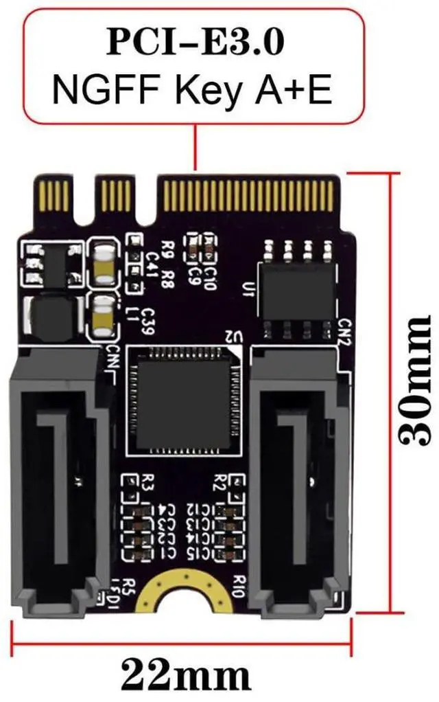 Alt view image 4 of 7 - PCIE 3.0 M.2(A+E Key) to 2 SATA 3.0 Extension Card Adapter for Motherboard SATA Hard Drive Port Extension