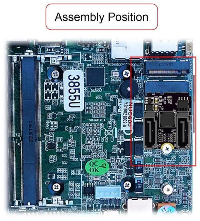 Alt view image 2 of 7 - PCIE 3.0 M.2(A+E Key) to 2 SATA 3.0 Extension Card Adapter for Motherboard SATA Hard Drive Port Extension