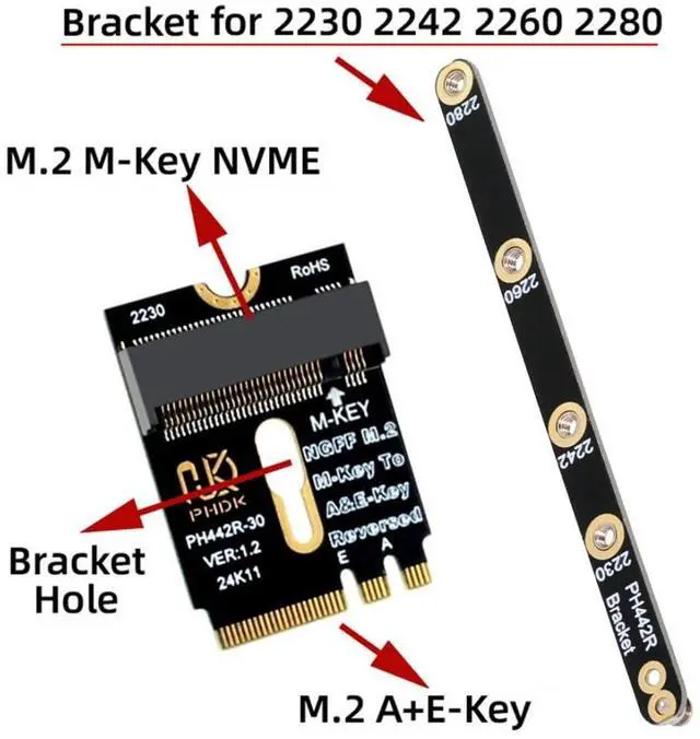 Alt view image 5 of 7 - M.2(A+E Key) 2230MM to NVME M-Key Extension Card Adapter for Motherboard NVME SSD Hard Drive Port Extension 2230/2242/2260/2280MM