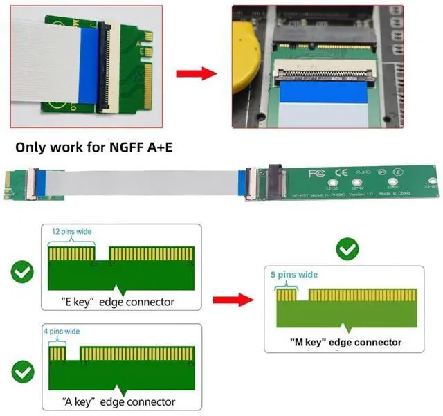 Alt view image 2 of 7 - M.2(A+E Key) 2230MM to NVME M-Key Extension Card Adapter for Motherboard NVME SSD Hard Drive Port Extension 2230/2242/2260/2280MM with 15cm Flat Cable