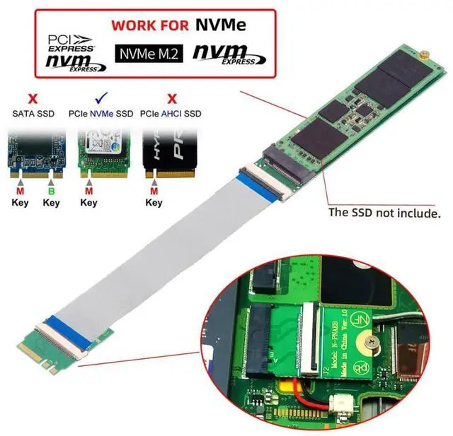 Alt view image 5 of 7 - M.2(A+E Key) 2230MM to NVME M-Key Extension Card Adapter for Motherboard NVME SSD Hard Drive Port Extension 2230/2242/2260/2280MM with 15cm Flat Cable