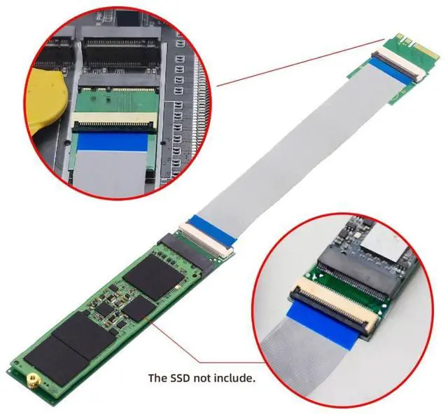 Alt view image 7 of 7 - M.2(A+E Key) 2230MM to NVME M-Key Extension Card Adapter for Motherboard NVME SSD Hard Drive Port Extension 2230/2242/2260/2280MM with 15cm Flat Cable