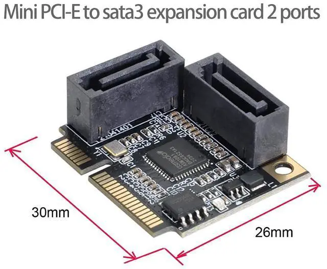 Alt view image 3 of 7 - Mini PCIE to 2 SATA 3.0 Extension Card Adapter for Motherboard SATA Hard Drive Port Extension