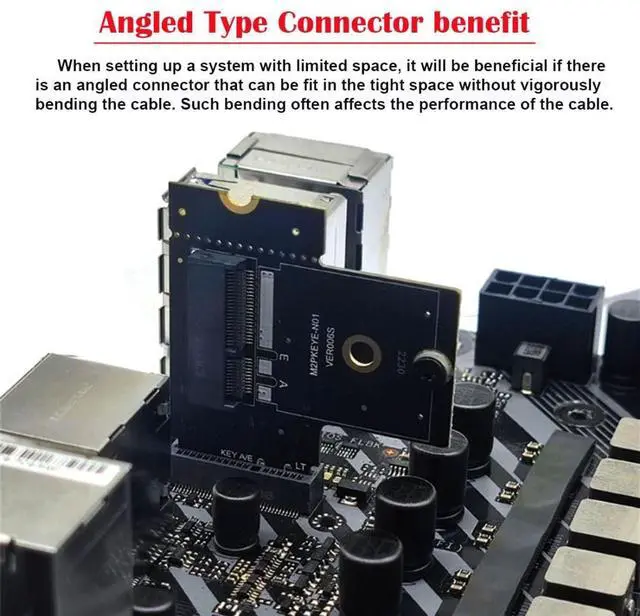 Alt view image 2 of 7 - PCIE 3.0 M.2(A+E Key) Male to Female 90 Degree Angled Vertical Extension Card Adapter