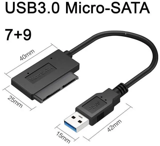 Alt view image 7 of 7 - Micro SATA 16Pin to USB 3.0 Adapter Cable for 1.8 inch Hard Drive HDD/SSD Data Transfer External Hard Drive Converter 10cm