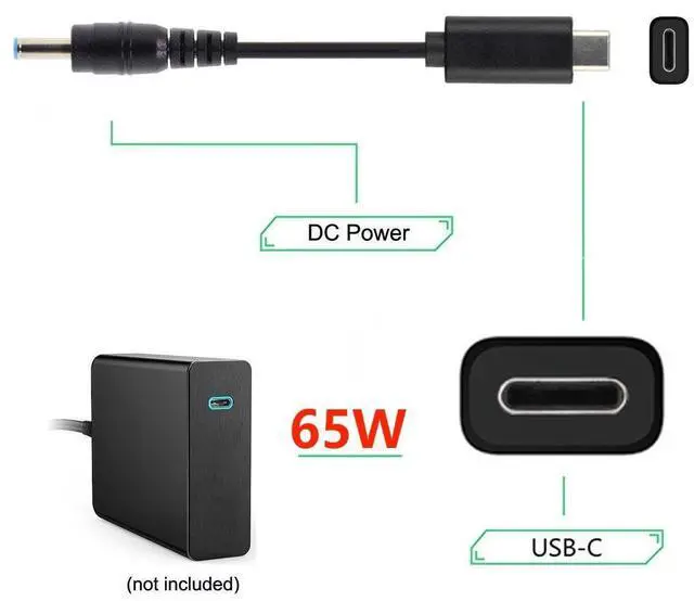 Alt view image 2 of 7 - USB C to DC 20V 4.5x3.0mm PD 65W Charge Cable with PD Emulator Trigger for HP Laptop