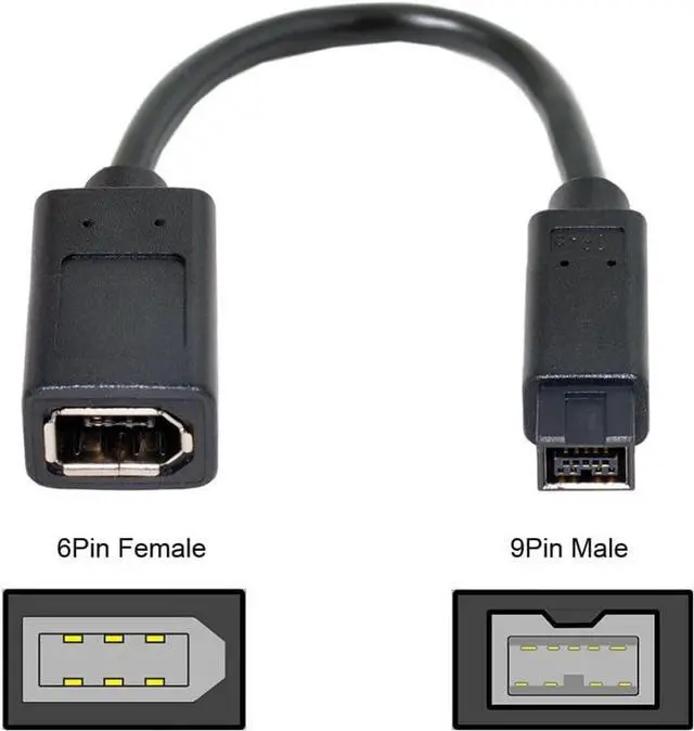 Alt view image 4 of 7 - IEEE 1394 6Pin Female to 1394b 9Pin Male Firewire 400 to 800 Cable 20cm Firewire 800 400 Cable 6 Feet 9 Pin to 6 Pin