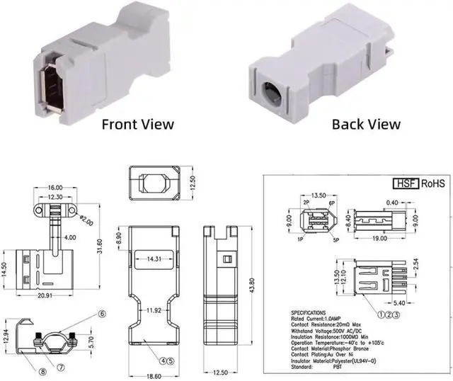 Alt view image 3 of 6 - Firewire IEEE 1394 SM 6Pin 54280-0609 Encoder Servo CN3 Socket Connector with Assembly Cover Latch Type