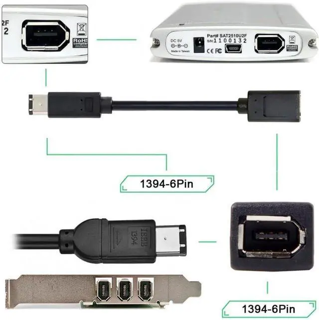 Alt view image 3 of 6 - IEEE 1394 6Pin Male to Female Extension Data Video Capture Card Firewire 400 to 400 Cable 20cm