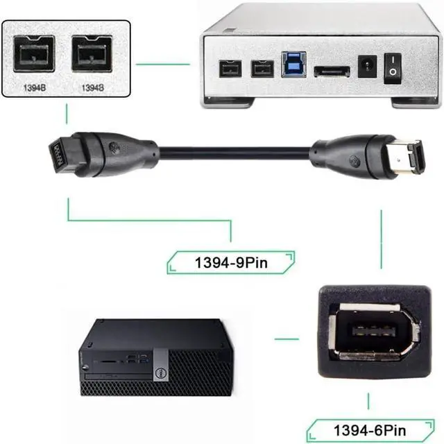 Alt view image 4 of 6 - 9 PIN / 6 PIN BETA FireWire 800 - FireWire 400 9-6 Cable IEEE 1394B 1.8m Black