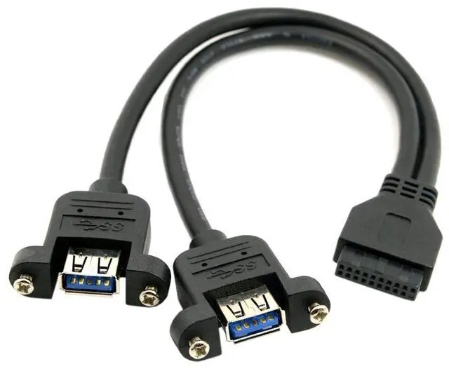 Main image of 2 Ports USB 3.0 Female to Motherboard 20Pin Male Cable for Front Panel Screw Mount Type 30cm