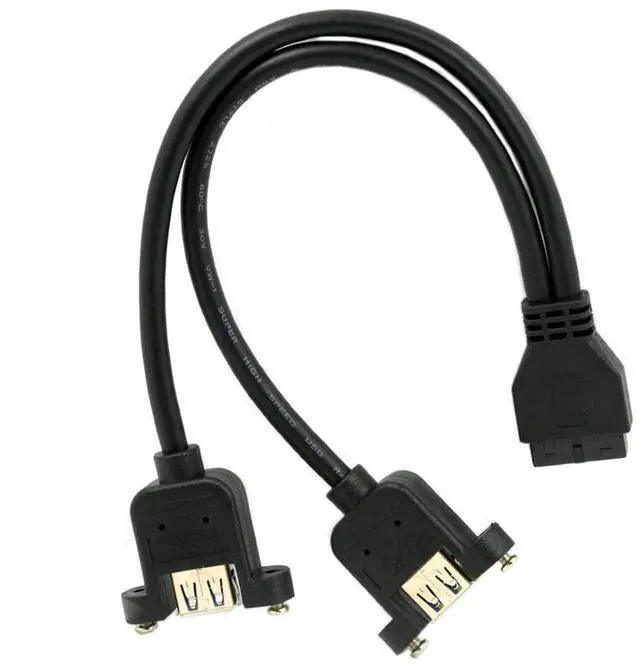 Alt view image 5 of 6 - 2 Ports USB 3.0 Female to Motherboard 20Pin Male Cable for Front Panel Screw Mount Type 30cm