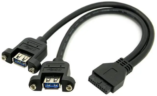 Alt view image 4 of 6 - 2 Ports USB 3.0 Female to Motherboard 20Pin Male Cable for Front Panel Screw Mount Type 30cm