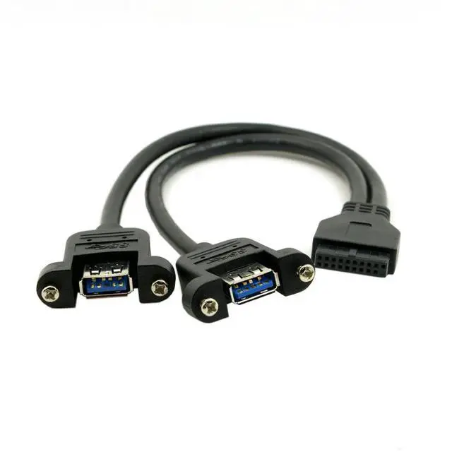 Alt view image 6 of 6 - 2 Ports USB 3.0 Female to Motherboard 20Pin Male Cable for Front Panel Screw Mount Type 30cm