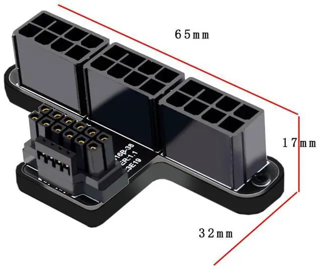 Alt view image 5 of 7 - ATX3.0 PCI-E 5.0 12VHPWR 16Pin Power Modular to 3 ATX 8Pin Connector Adapter for 4080 5090TI Graphics Card 90 Degree UP Angled