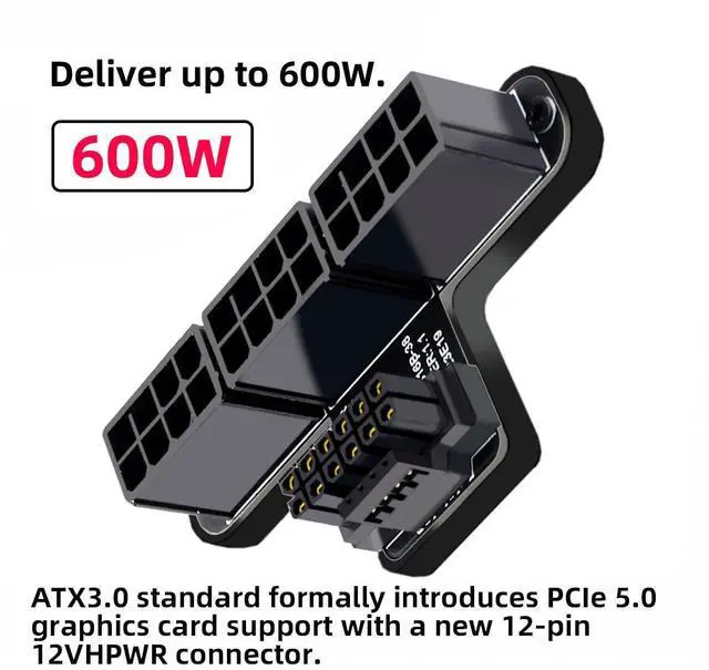 Alt view image 2 of 7 - ATX3.0 PCI-E 5.0 12VHPWR 16Pin Power Modular to 3 ATX 8Pin Connector Adapter for 4080 5090TI Graphics Card 90 Degree UP Angled