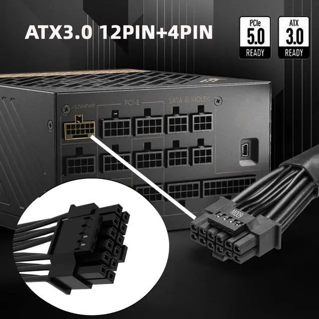 Alt view image 4 of 7 - ATX3.0 PCIe 5.0 12VHPWR Power Modular Cable 16Pin to 16Pin for 3080 3090TI PSU 12+4Pin Graphics Card