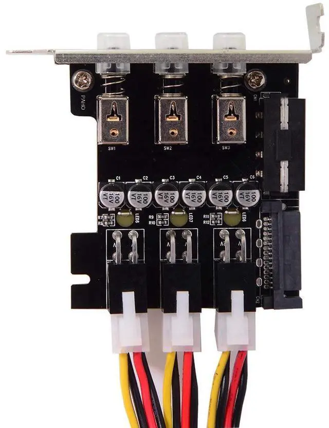 Alt view image 7 of 7 - 3 SATA HDD SSD Hard Drive Power Switch Selector Module Control System with 80mm Low Profile Bracket