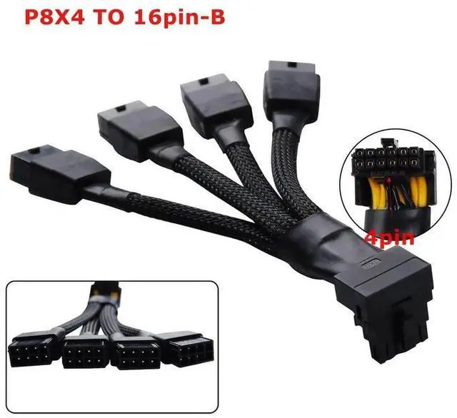 Alt view image 3 of 4 - 12VHPWR 16 Pin 12+4 pin GPU Cable to 4X 8 Pin PCIe 5.0 Extension 90 Degree Angle Sleeved Adapter for GeForce RTX 4090 4080 4070Ti 3090Ti Graphic Card 5.9-inch (Type A)