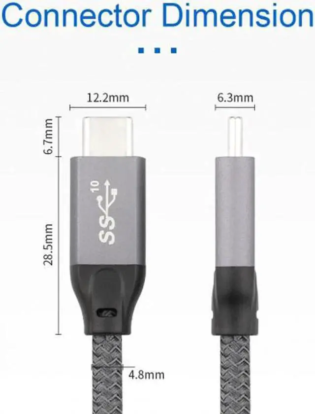 Alt view image 4 of 7 - 10Gbps USB-C USB 3.1 Type C Gen2 Male to Male Data Video 100W Cable with E-marker for Tablet and Phone and Laptop