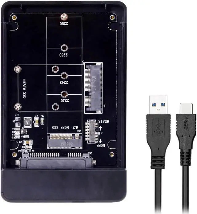 Alt view image 3 of 5 - Combo M.2 NGFF B-key & mSATA SSD to USB Type-C Converter Case Enclosure with Switch UC-209